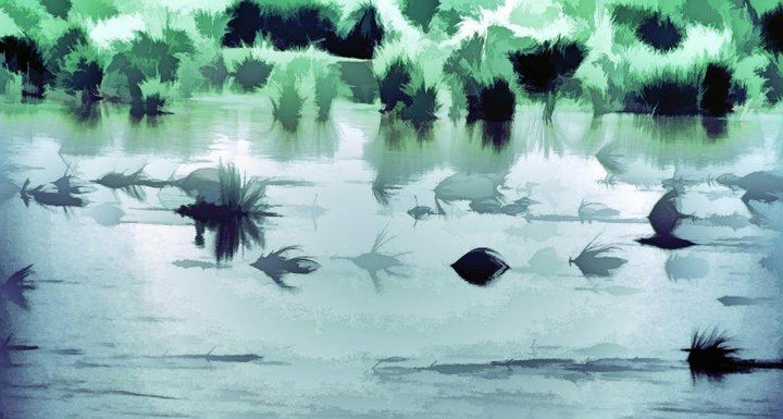 Abstract Digital Painting digital art titled 'Illusion of fish in river', 11x21 inches, by artist Ashwin Rajaraman on canvas