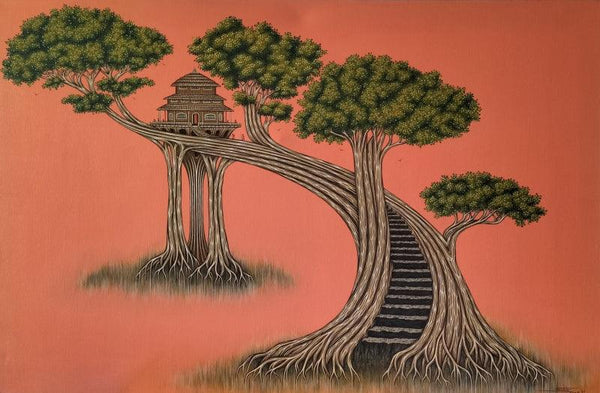 Nature acrylic painting titled 'Illusion Of Nature 1', 32x48 inches, by artist Subir Das on Canvas