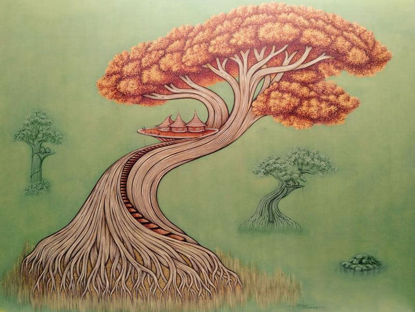 Nature acrylic painting titled 'Illusion Of Nature 2', 36x48 inches, by artist Subir Das on Canvas