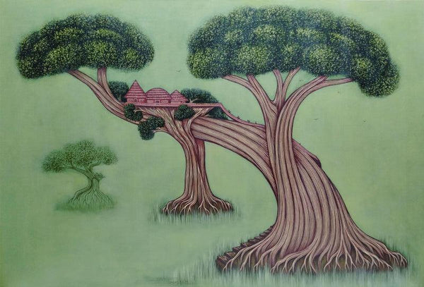 Nature acrylic painting titled 'Illusion Of Nature 3', 24x36 inches, by artist Subir Das on Canvas