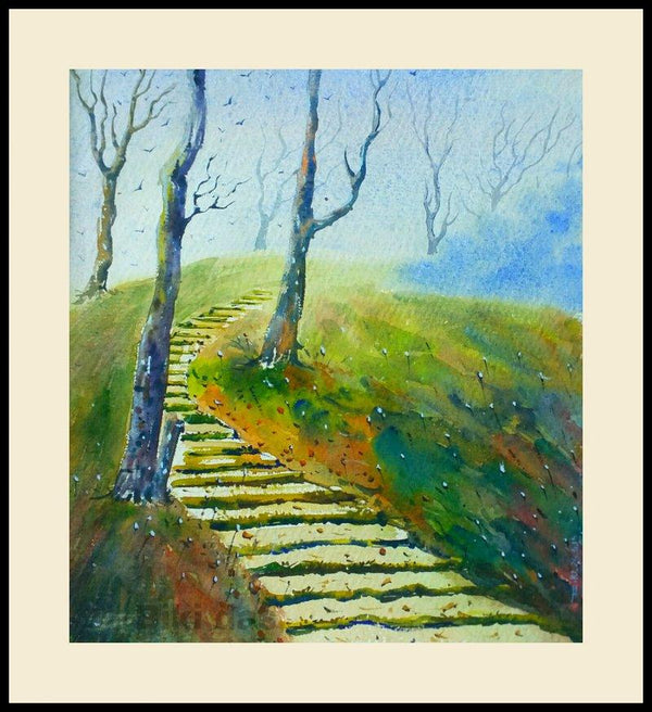 Nature watercolor painting titled 'Imagine hill', 14x11 inches, by artist Biki Das on Paper