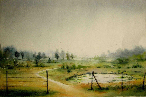 Landscape watercolor painting titled 'Img 2000 002', 22x14 inches, by artist Biki Das on Paper