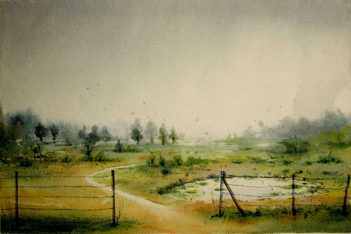 Landscape watercolor painting titled 'Img 2000 002', 22x14 inches, by artist Biki Das on Paper