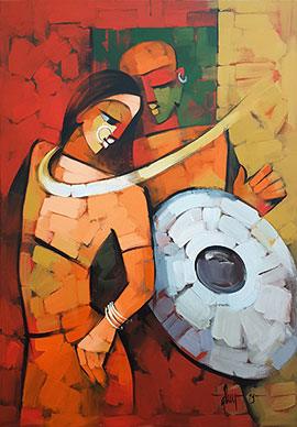 Figurative acrylic painting titled 'Immersed 3', 48x36 inches, by artist Deepa Vedpathak on Canvas