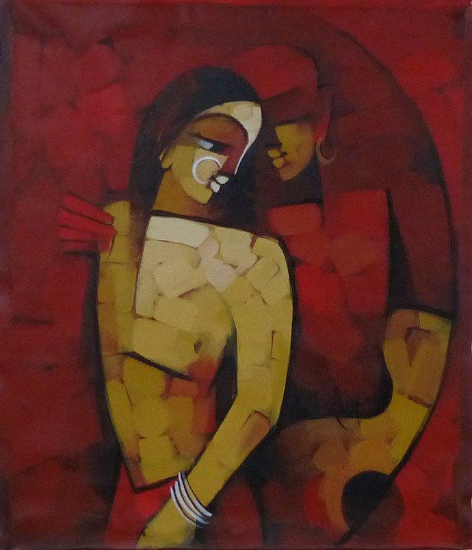 Figurative acrylic painting titled 'Immersed 5', 30x36 inches, by artist Deepa Vedpathak on Canvas