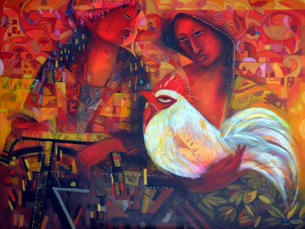 Figurative acrylic painting titled 'Immigration', 36x48 inches, by artist Madan Lal on Canvas