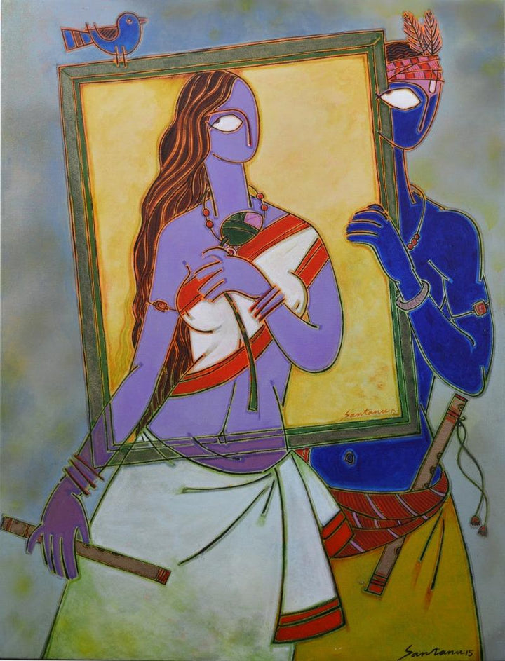 Figurative acrylic painting titled 'In A Frame 1', 48x36 inches, by artist Santanu Nandan Dinda on Canvas