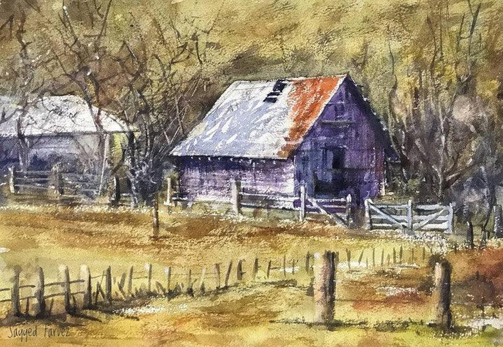 Landscape watercolor painting titled 'In Between Wood', 10x14 inches, by artist KS Farvez on Paper