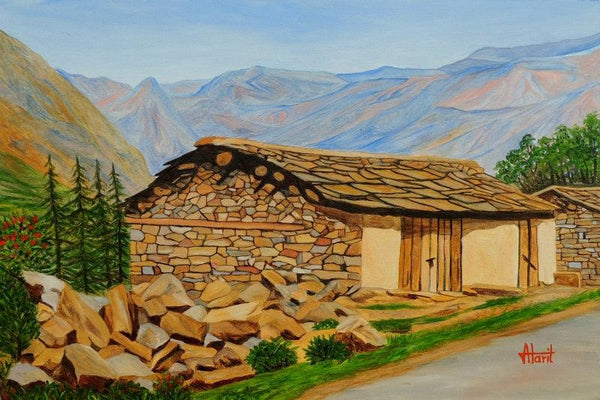 Landscape oil painting titled 'In Consonanace With Nature', 30x20 inches, by artist Ajay Harit on Canvas