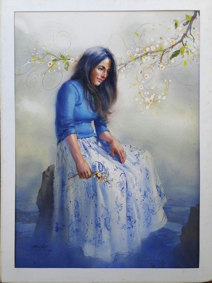 Figurative oil painting titled 'In Deep Thoughts 1', 30x42 inches, by artist Ganesh Hire on Paper