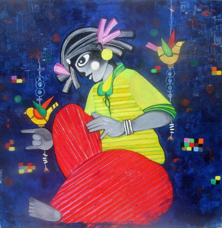 Figurative acrylic painting titled 'IN MY DREAMS', 30x30 inches, by artist Sharmi Dey on Canvas