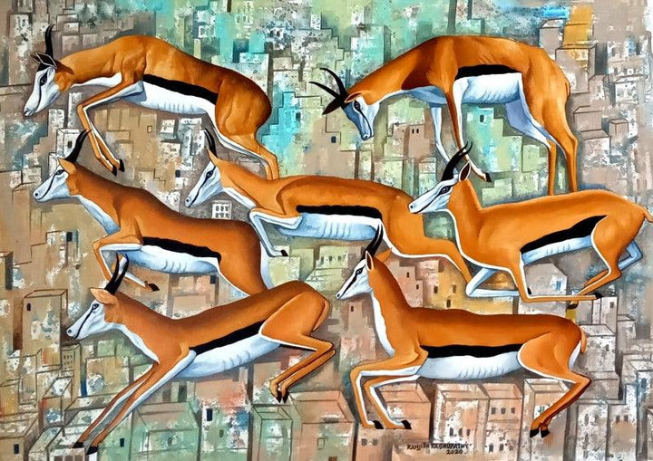 Animals acrylic painting titled 'In Search Of Habitat', 30x40 inches, by artist Ranjith Raghupathy on Canvas