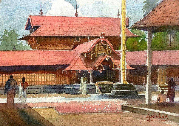 Scenic watercolor painting titled 'In The Shelter Of Almighty', 14x10 inches, by artist Gulshan Achari on Paper