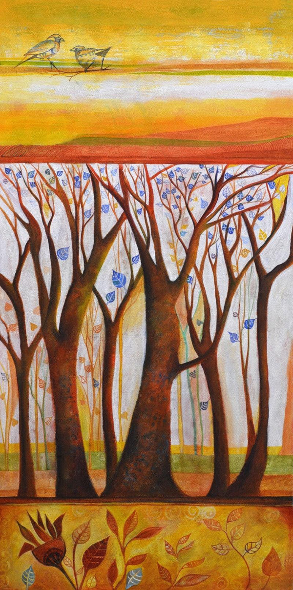 Nature acrylic painting titled 'In The Woods', 48x24 inches, by artist Shilpa Pachpor on Canvas