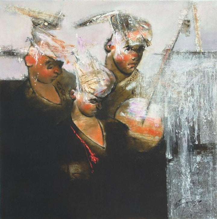 Figurative oil painting titled 'In Tune 5', 36x36 inches, by artist Ajay Deshpande on Canvas