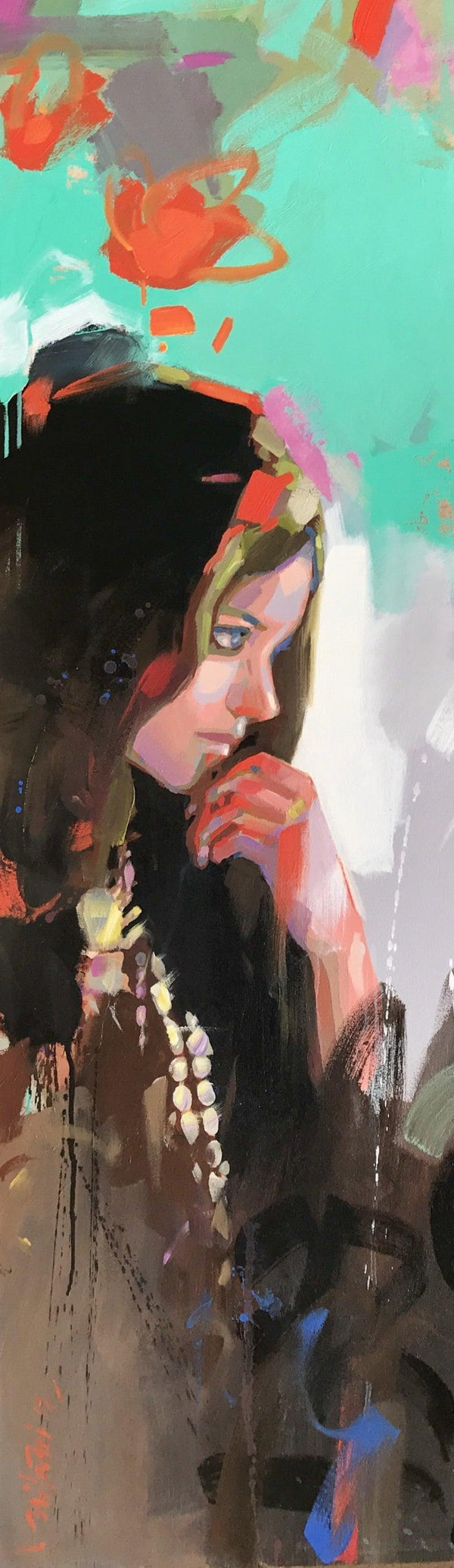 Figurative acrylic painting titled 'Inamorata 11', 48x12 inches, by artist Niladri Paul on Canvas