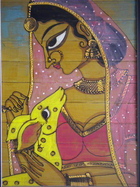 Folk Art acrylic painting titled 'Indian Beauty I', 14x18 inches, by artist Pradeep Swain on Leaf