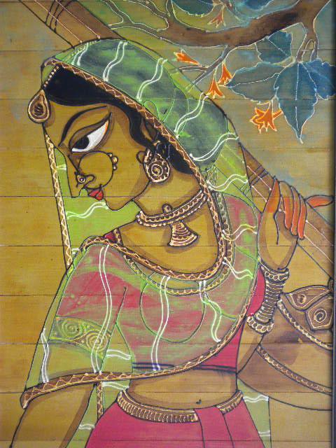 Folk Art acrylic painting titled 'Indian Beauty II', 14x18 inches, by artist Pradeep Swain on Leaf