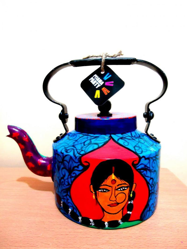 Lifestyle craft titled 'Indian Lady Tea Kettle', 9x9x7 inches, by artist Rithika Kumar on Aluminium