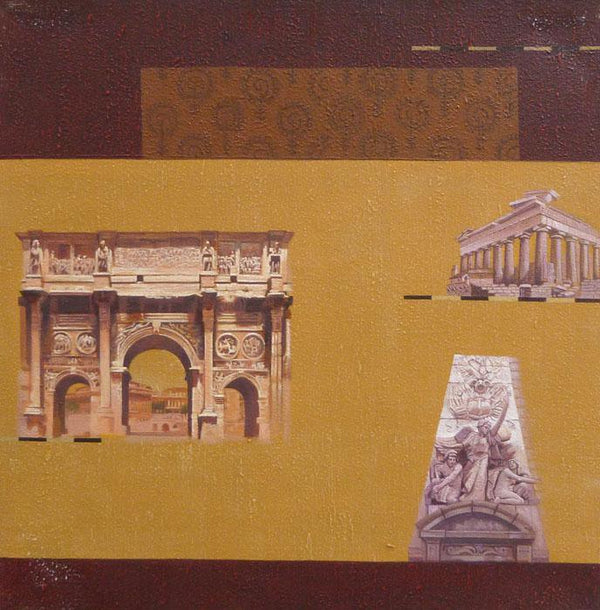 Still-life acrylic painting titled 'Indian Monument Wall Ii', 24x24 inches, by artist Sanjay on Canvas