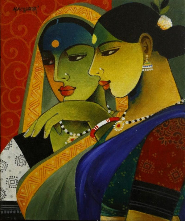 Figurative acrylic painting titled 'Indian Woman 4', 12x10 inches, by artist Agacharya A on Canvas