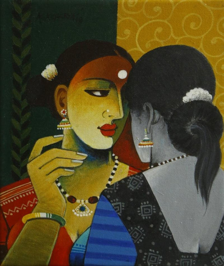 Figurative acrylic painting titled 'Indian Woman 5', 12x10 inches, by artist Agacharya A on Canvas