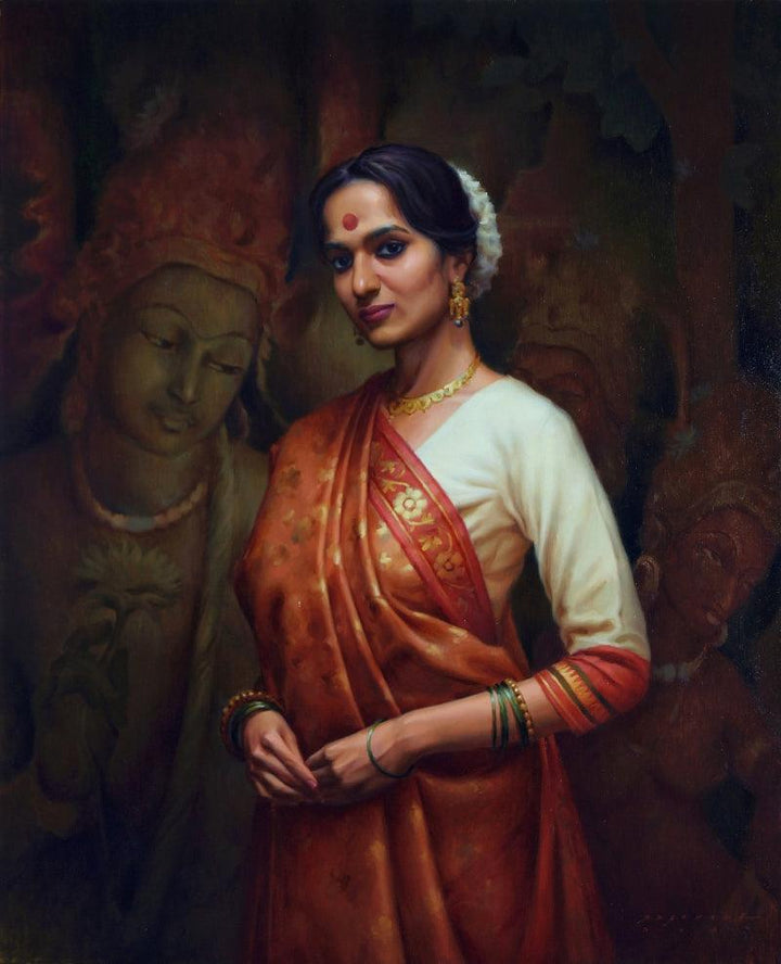 Figurative oil painting titled 'Indian Women And Culture', 37x31 inches, by artist Siddharth Gavade on Linen