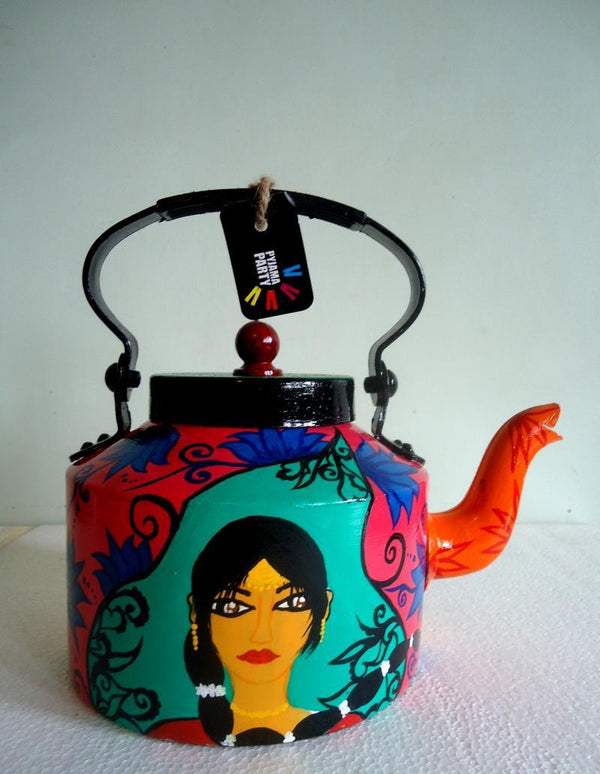 Lifestyle craft titled 'Indiana Tea Kettle', 9x9x7 inches, by artist Rithika Kumar on Aluminium