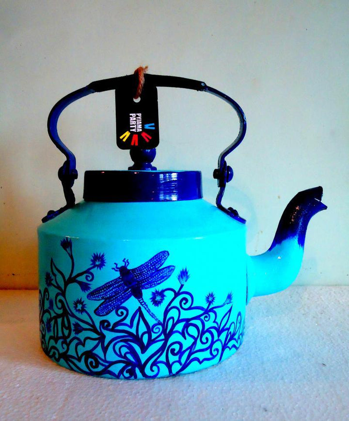 Lifestyle craft titled 'Indigo Tea Kettle', 9x9x7 inches, by artist Rithika Kumar on Aluminium