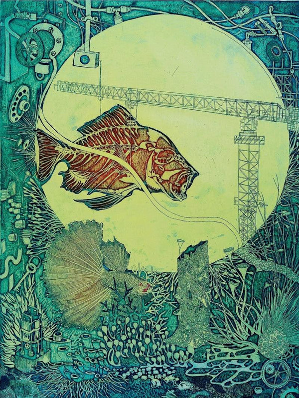 contemporary printmaking titled 'Industrialization', 12x8 inches, by artist Jyotirmay Dalapati on Paper