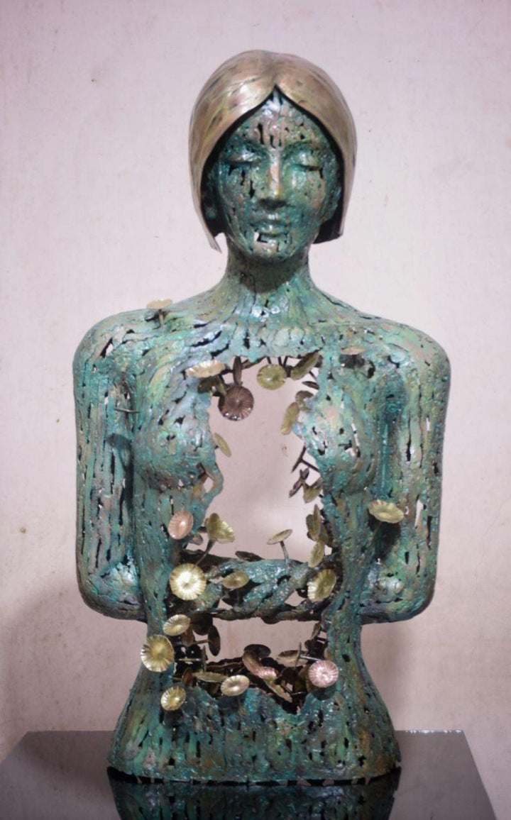 Figurative sculpture titled 'Inner Beauty', 29x16x9 inches, by artist Dinesh Singh on Brass, Copper