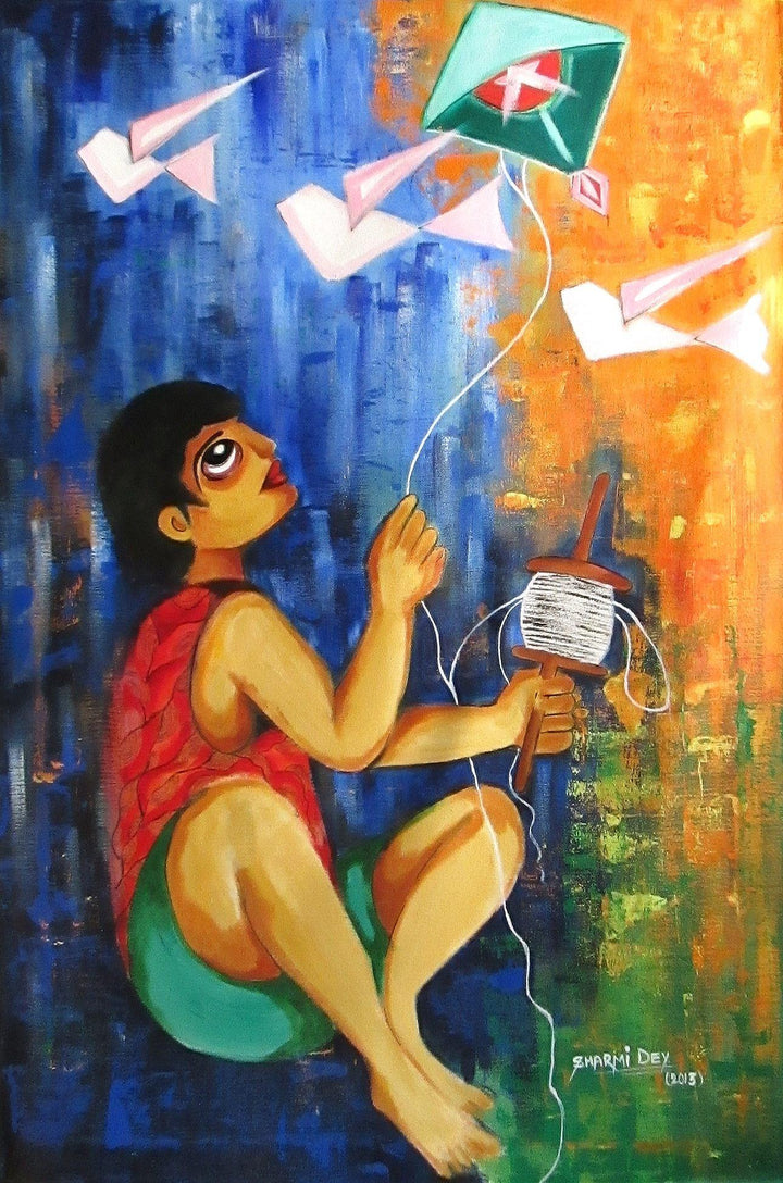 Figurative acrylic painting titled 'Innocence', 24x36 inches, by artist Sharmi Dey on Canvas