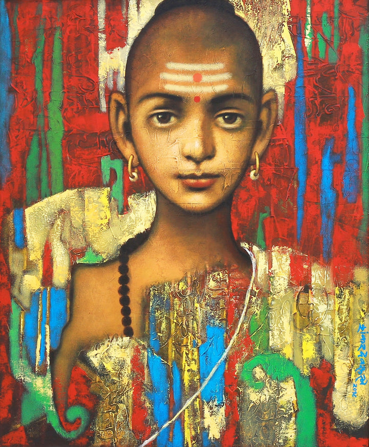 Religious acrylic painting titled 'Inocent Batu', 36x30 inch, by artist Shankar Devarukhe on Canvas