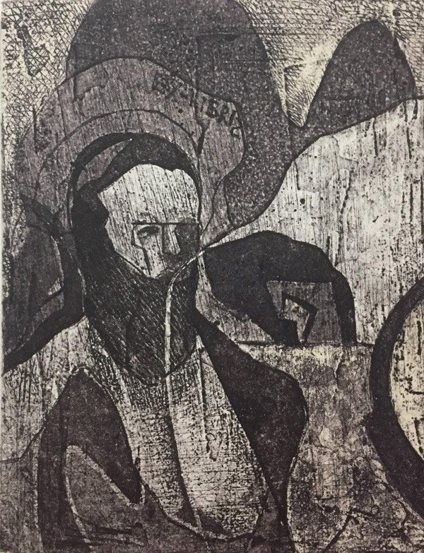 Figurative printmaking titled 'Intangeble Emotions', 5x4 inches, by artist Manoj Jadaun on Paper