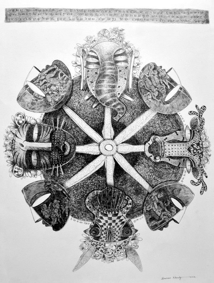 Religious pen ink drawing titled 'Integrity', 30x22 inches, by artist Sourav Nandy on Paper