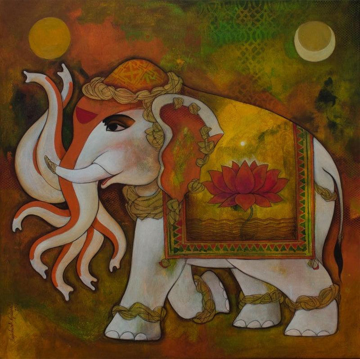 Animals acrylic painting titled 'Iravath', 24x24 inches, by artist N P Rajeshwarr on Canvas