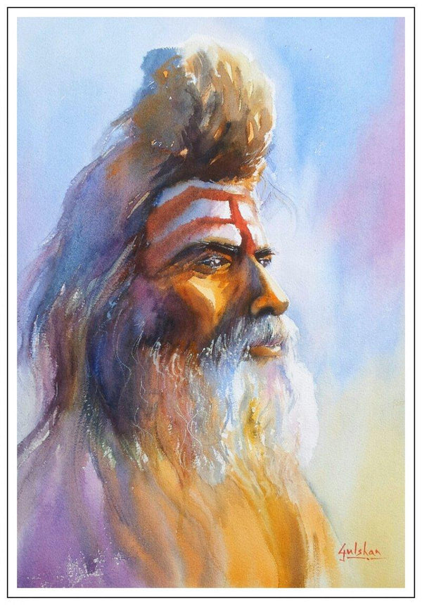 Figurative watercolor painting titled 'Is Sage all about age', 19x13 inches, by artist Gulshan Achari on Paper