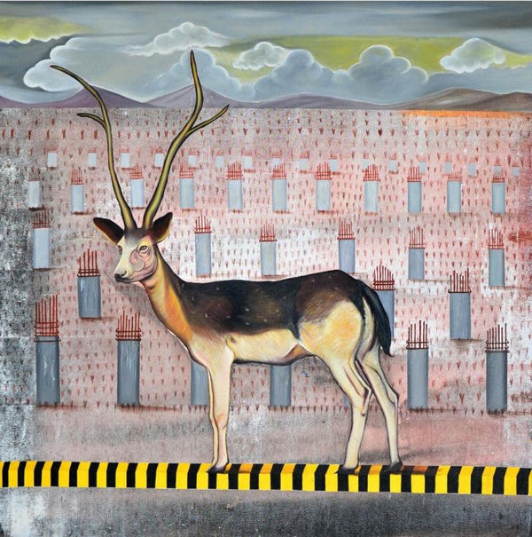 contemporary acrylic oil painting titled 'Is That My Home', 60x60 inches, by artist Ashish Kushwaha on Canvas