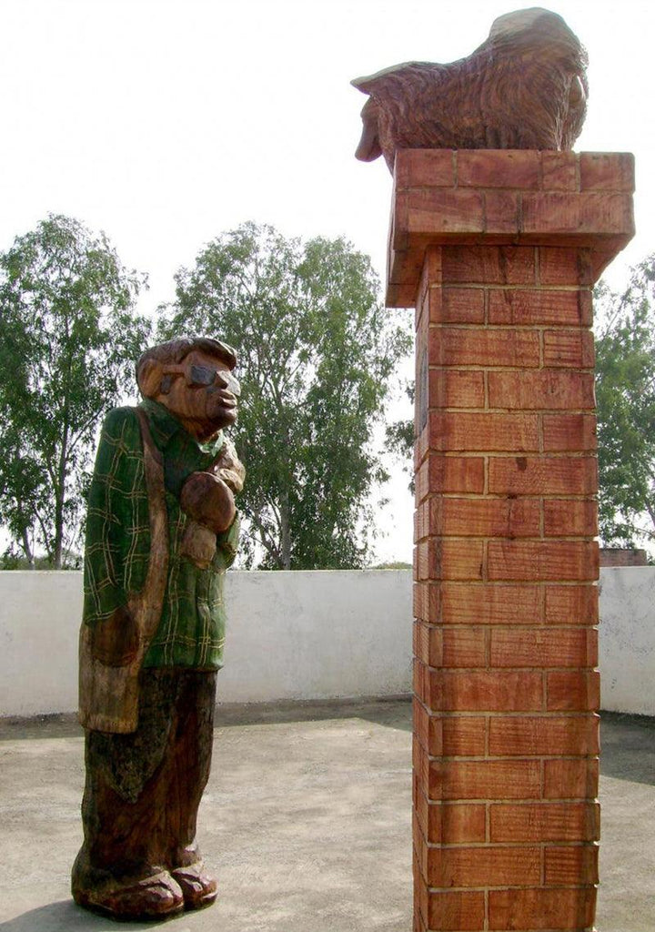 Figurative sculpture titled 'Is This The Address', 75x48x23 inches, by artist Tarun Maity on Wood, Paint