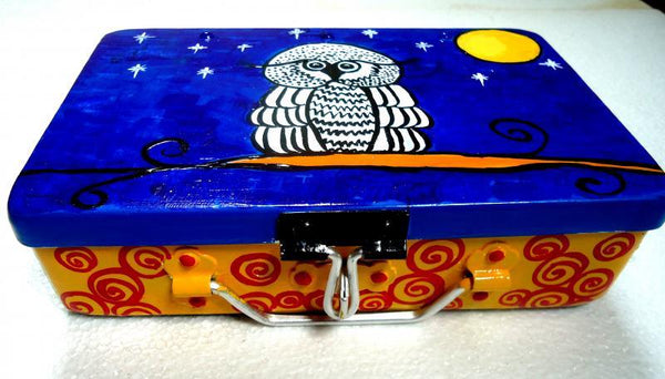 Lifestyle craft titled 'Its A Hoot Trinket Box', 9x6x4 inches, by artist Rithika Kumar on Aluminium