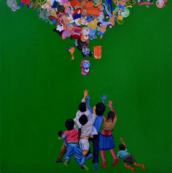 contemporary mixed media painting titled 'Its Mine', 36x36 inches, by artist Jitendra Saini on Canvas