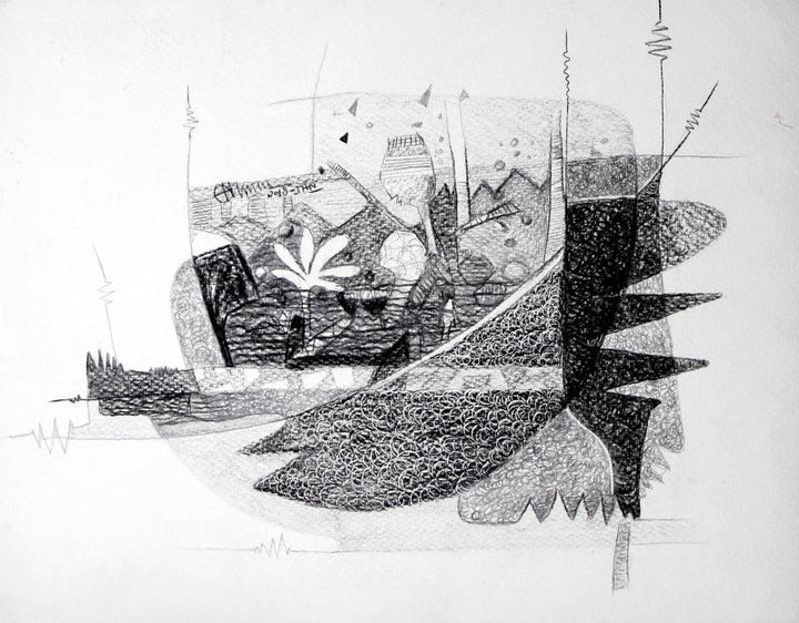 contemporary pen drawing titled 'Its My View', 14x18 inches, by artist Chandra Bhushan Srivastava on Paper