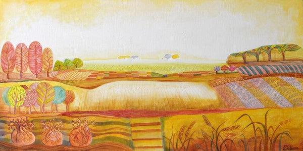 Nature acrylic painting titled 'Its Only Fields And Trees', 24x48 inches, by artist Shilpa Pachpor on Canvas