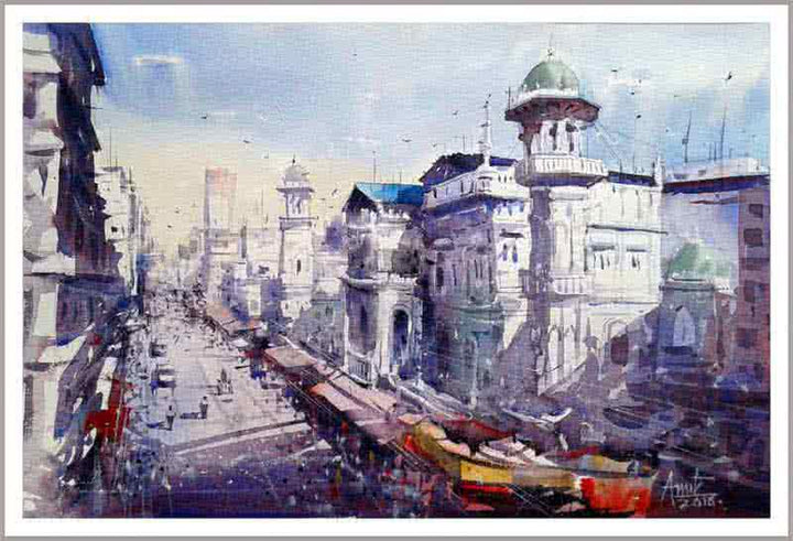 Cityscape watercolor painting titled 'Izmir Turkey I', 15x22 inches, by artist Amit Kapoor on Paper