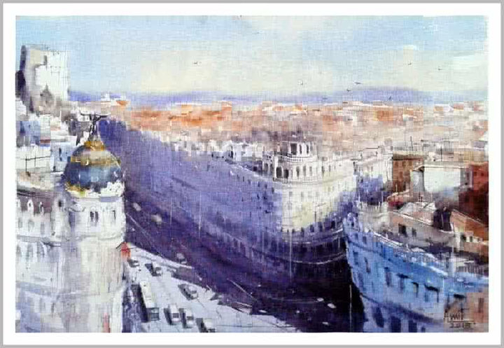 Cityscape watercolor painting titled 'Izmir Turkey III', 15x22 inches, by artist Amit Kapoor on Paper