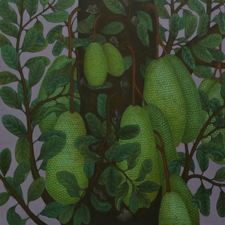 Nature acrylic painting titled 'Jack Fruit', 30x30 inches, by artist Roy K John on Canvas