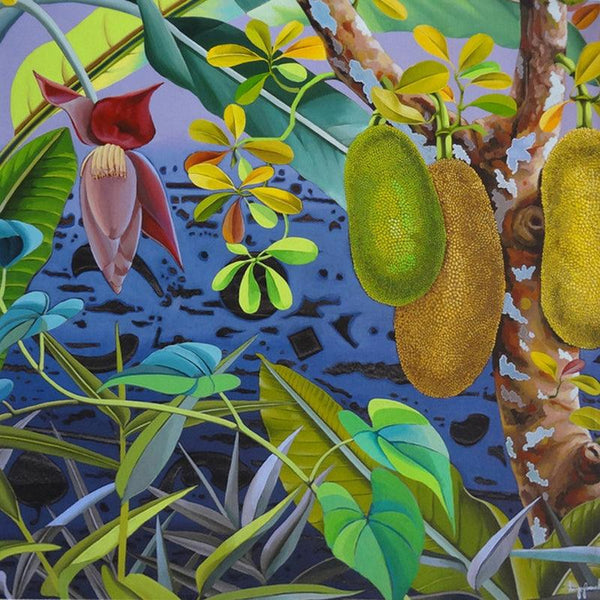 Nature acrylic painting titled 'Jackfruit 2', 36x36 inches, by artist Sanjay Kumar Biswal on Canvas