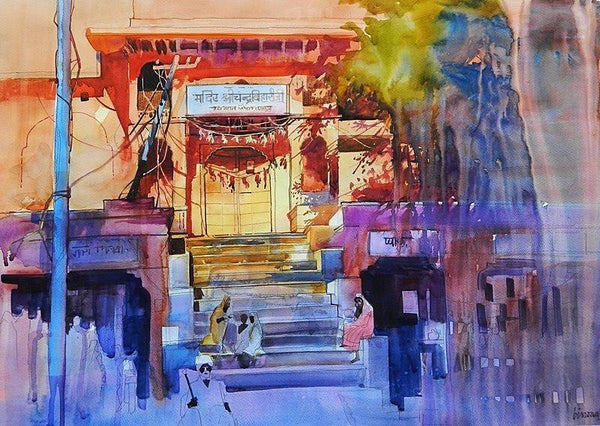 Cityscape watercolor painting titled 'Jaipur', 19x27 inches, by artist Bijay Biswaal on Paper