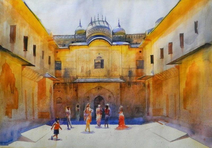 Cityscape watercolor painting titled 'Jaipur Palace', 21x28 inches, by artist Bijay Biswaal on Canson Paper