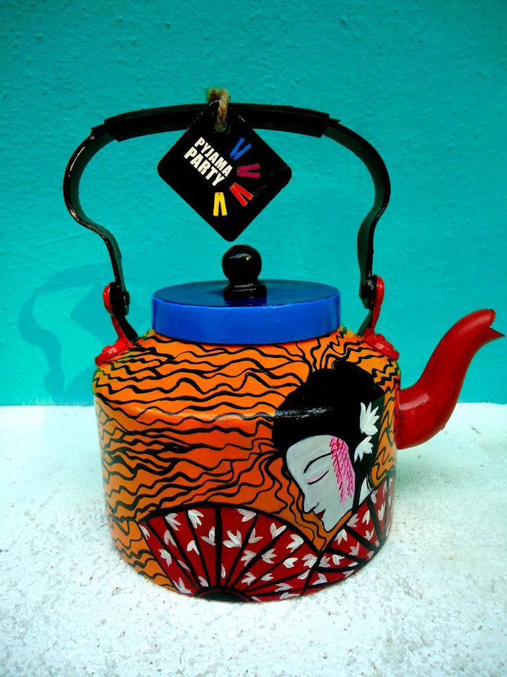 Lifestyle craft titled 'Japanese Fan Tea Kettle', 9x9x7 inches, by artist Rithika Kumar on Aluminium